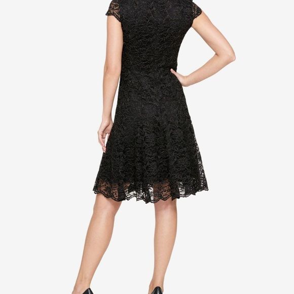 Tommy Hilfiger Black Shine Allover Lace Fit and Flare Dress - Picture 5 of 11